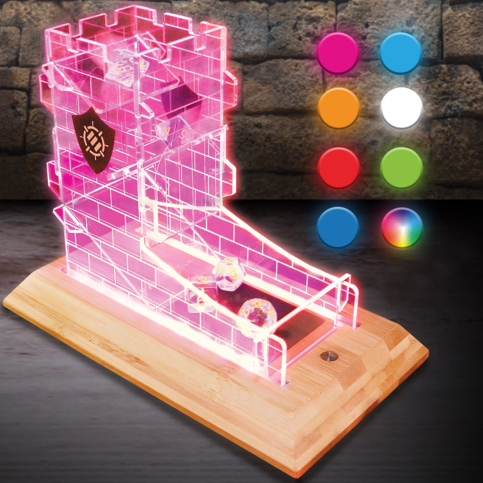 LED Dice Tower with 7pc Dice Set for RPG Games - 7pc Dice Set, LED Dice Roller