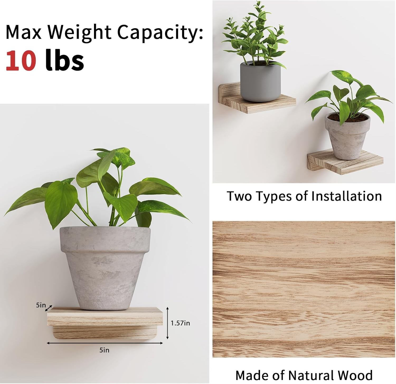 Fixwal Floating Shelves for Wall, Rustic Wood Small Small, Carbonized Black