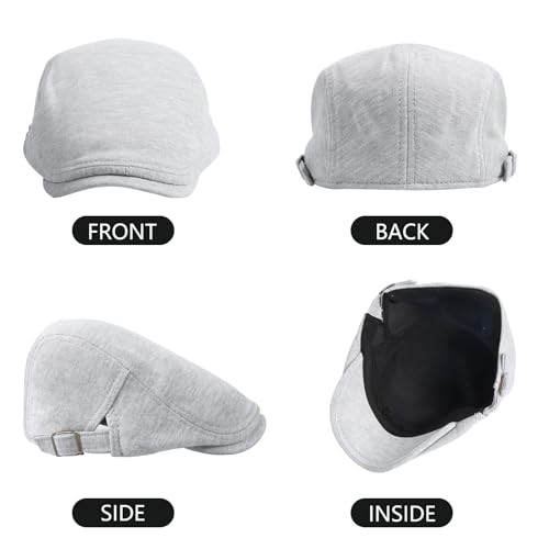Men's Cotton Newsboy Cap Adjustable Soft Fit Flat Cap One Size Light Grey
