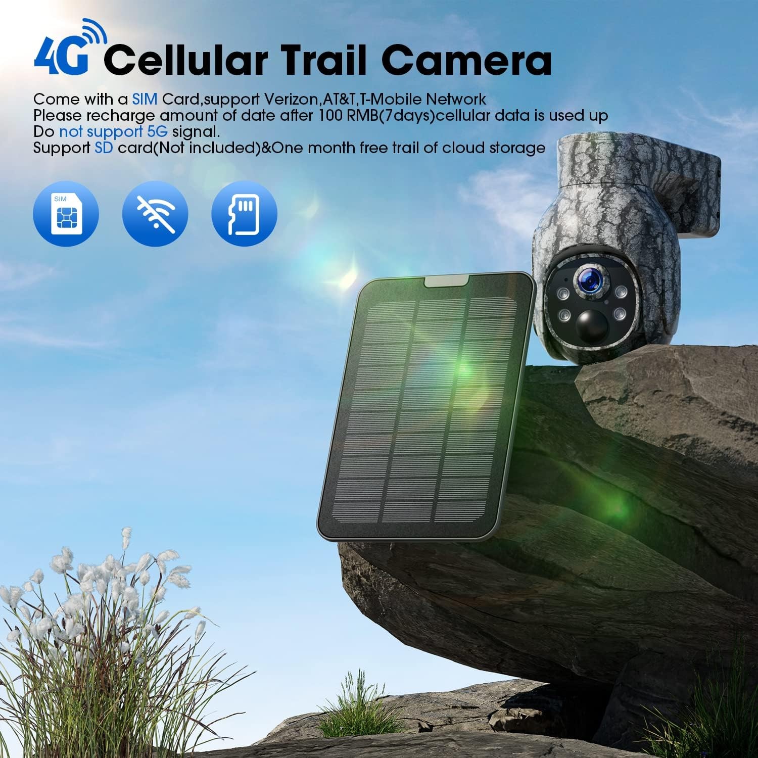 2* Campark 2K 4G LTE Cellular Solar PTZ Trail Camera Security Camera + SIM Card