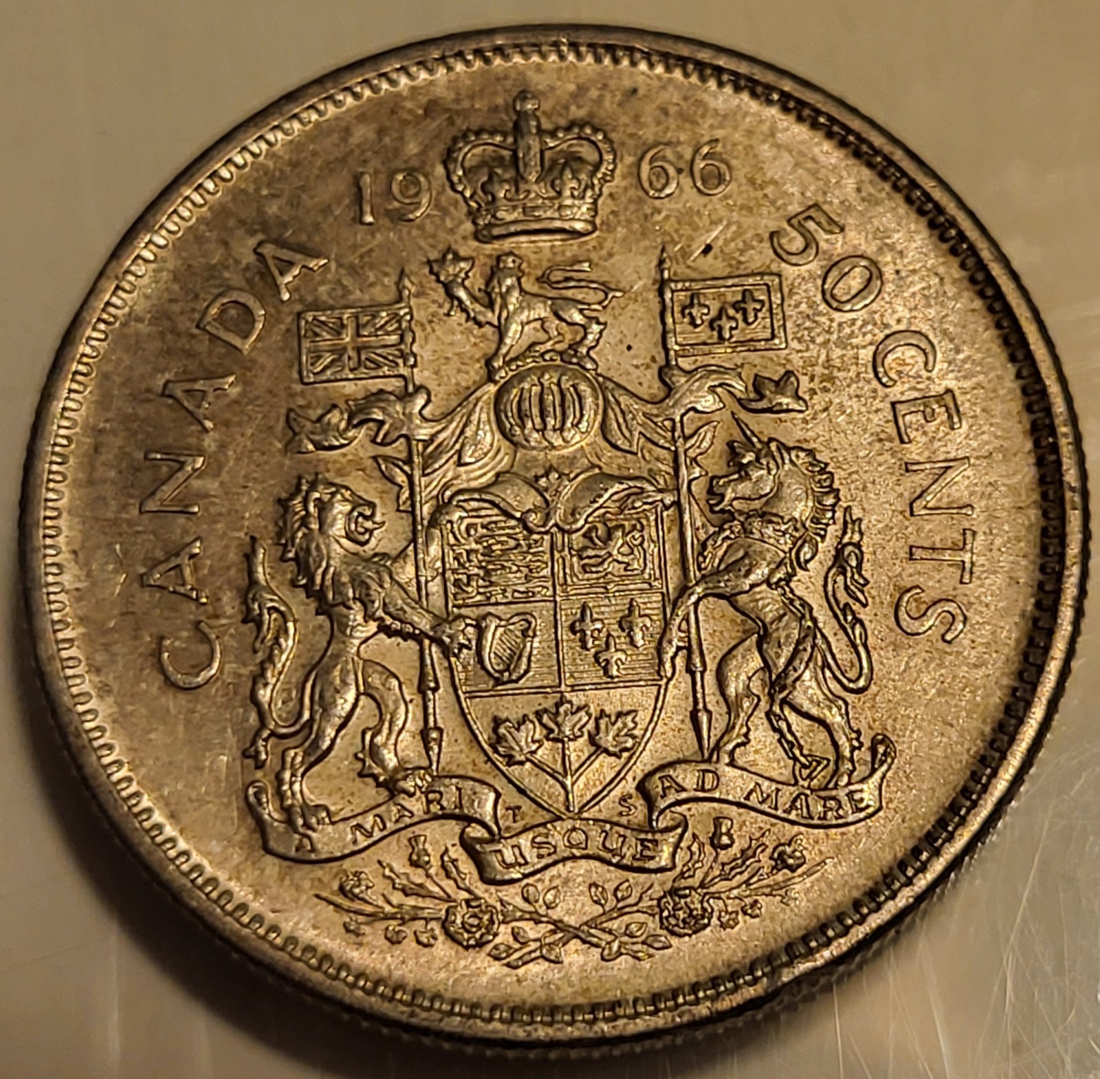 1966 Canada Silver 50 cent coin! Canadian Half Dollar