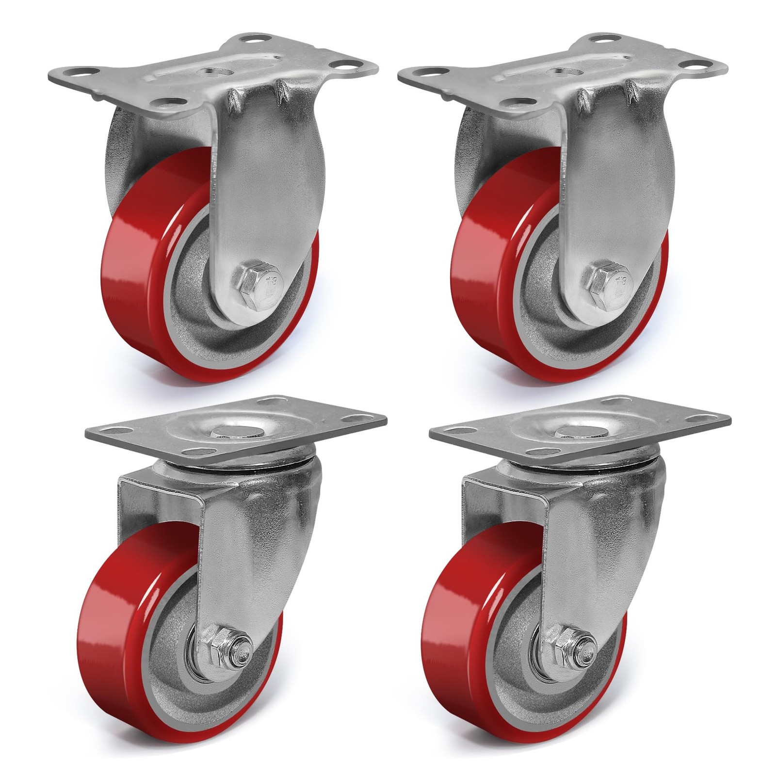 3 Inch Heavy Duty Casters, Swivel Caster Wheels with Brake, Polyurethane on S...