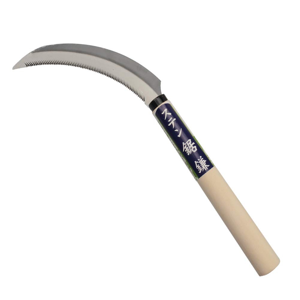 KEYI Grass Sickle, Hand held Sickle Tool with Wooden Handle, Beige, Silver
