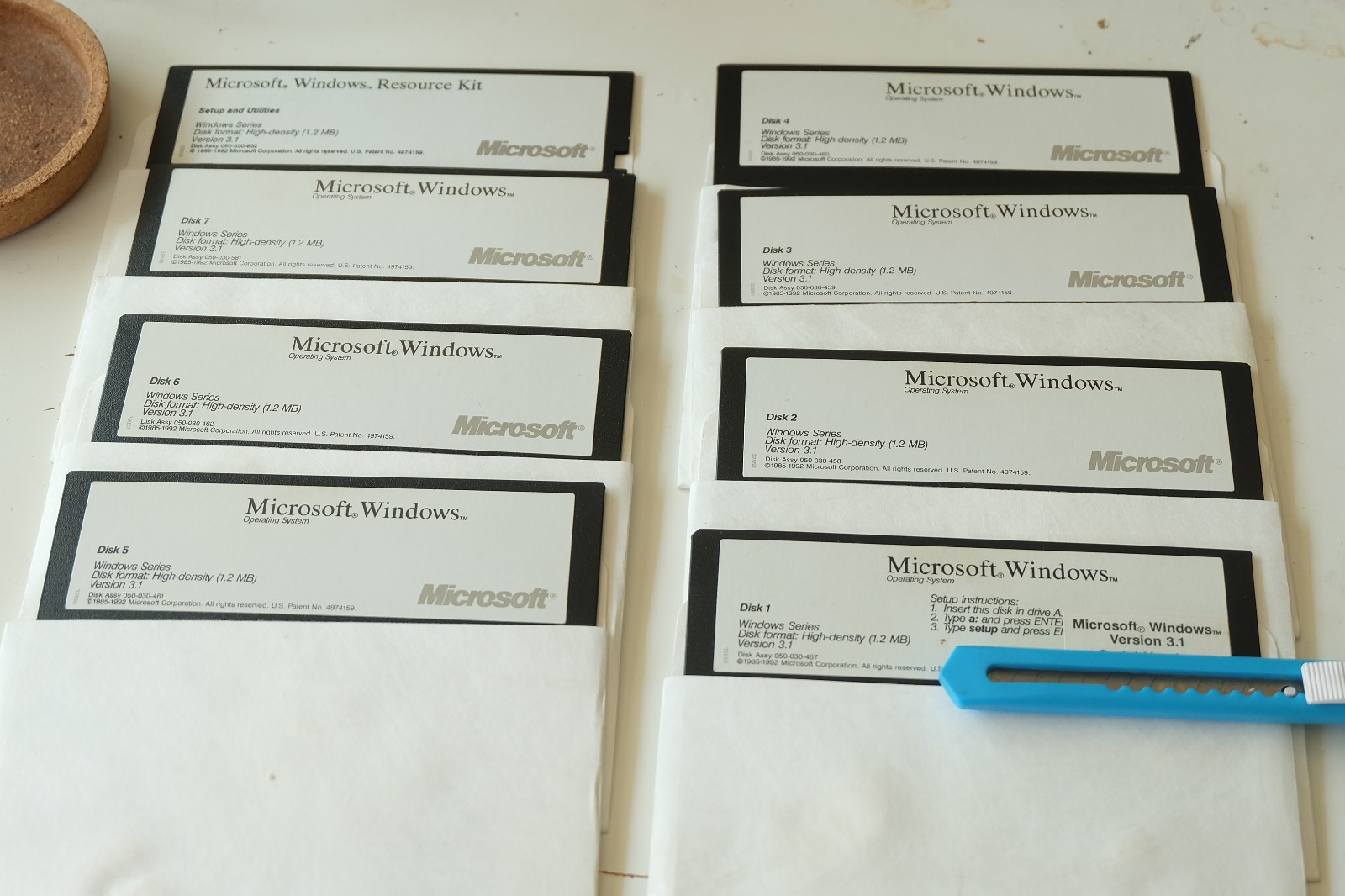 Microsoft Windows 3.1 operating system 5.25" floppy disk set w/ serial
