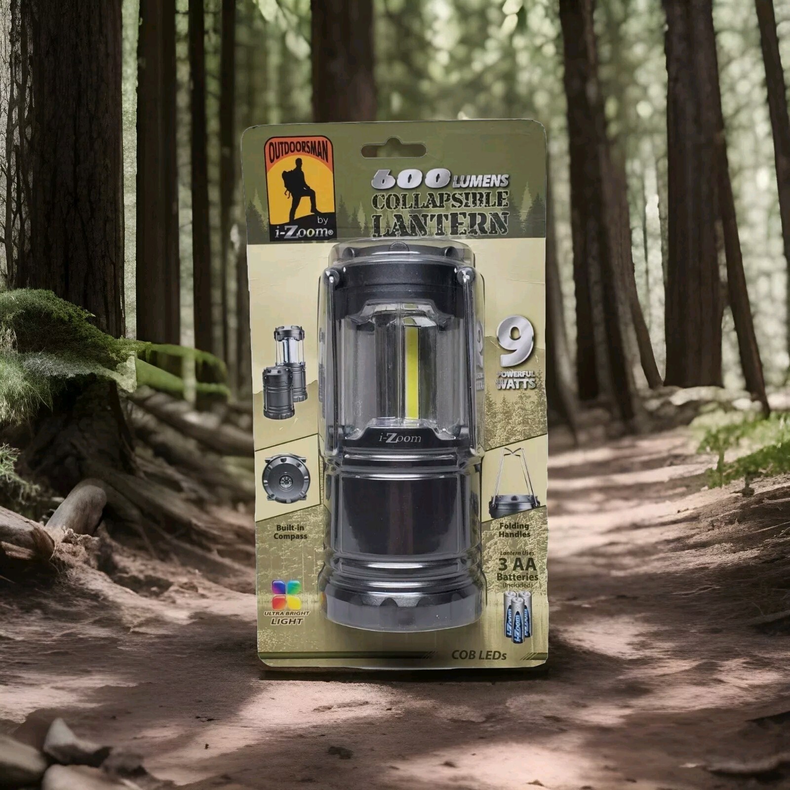 Outdoorsman By I-Zoom Collapsible LED Lantern 600 lumens 9W UltraBright Compass