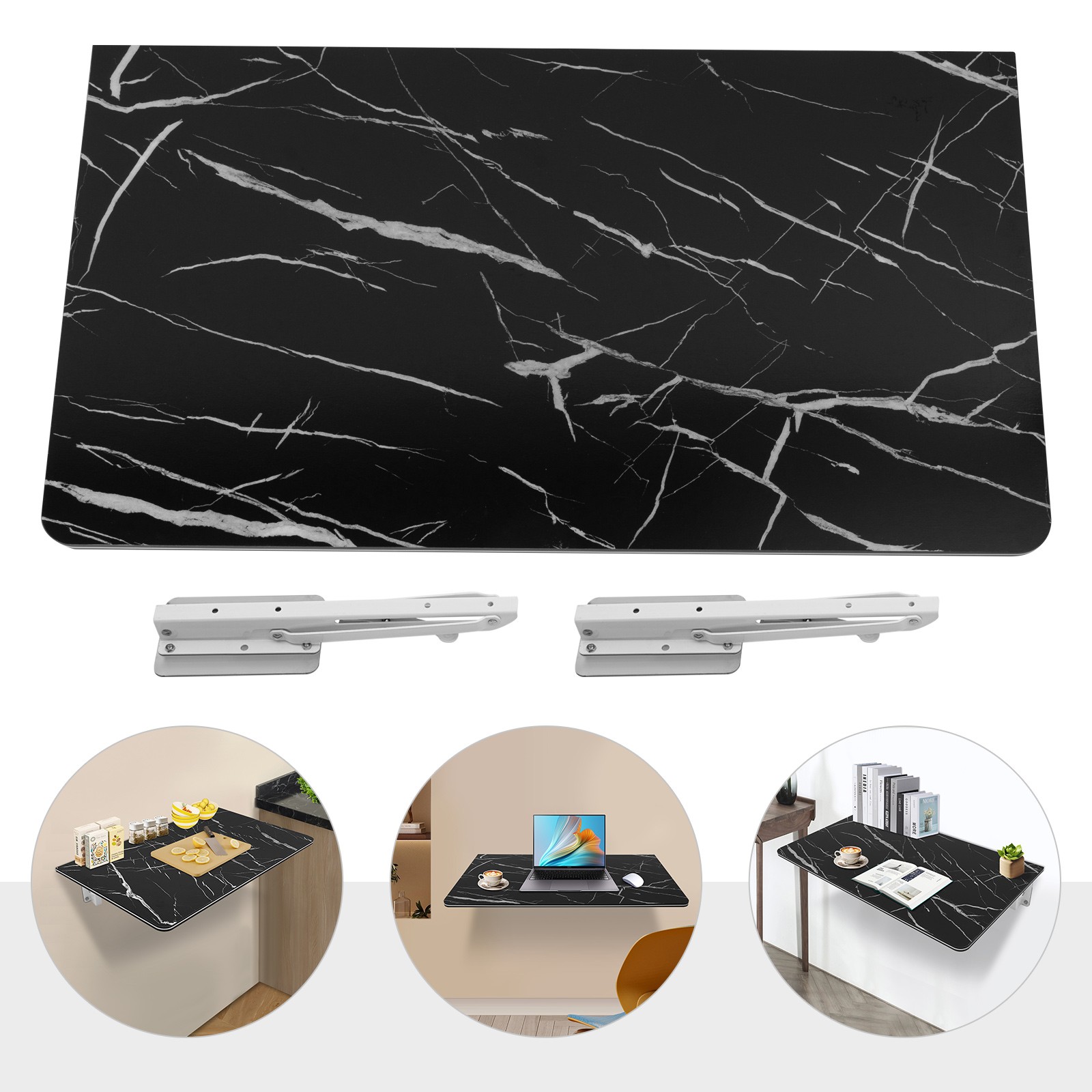 35.43x19.69in Black Wall Mounted Folding Table- Space-Saving Desk & Workbench