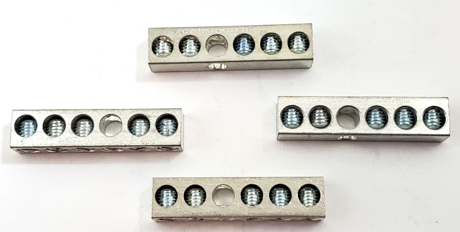 Lot of 4 Morris 91132 Aluminum Ground Bars 5 Circuit #4-#14 AWG Dual Rated 1.88"