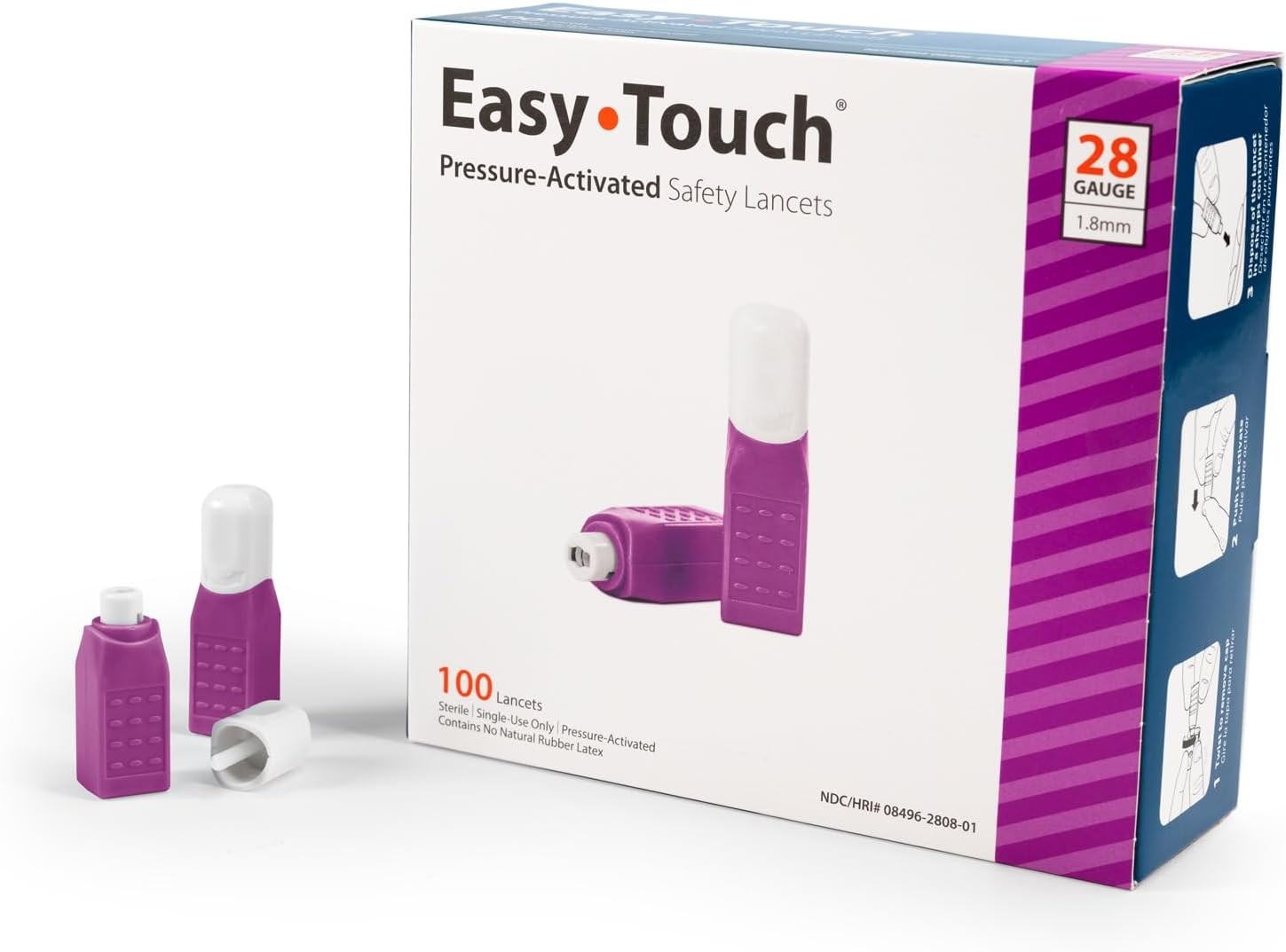 Easy Touch Pressure-Activated Safety Lancets, 28 Gauge (100ct)