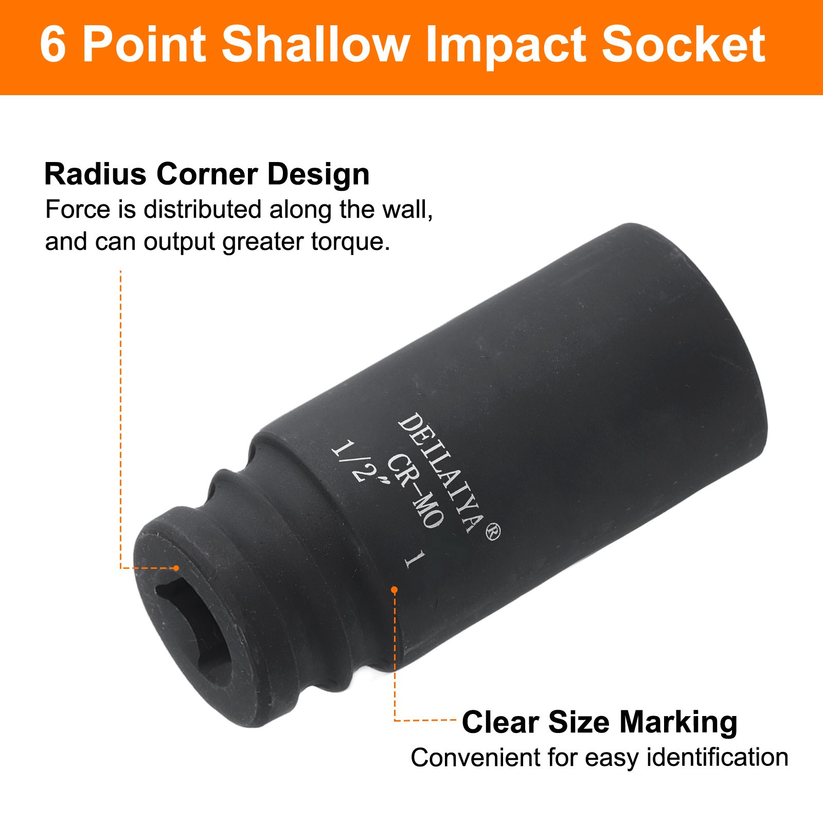 1 Inch SAE Deep Impact Socket 1/2 Inch Drive 6 Point CR-MO Steel Socket