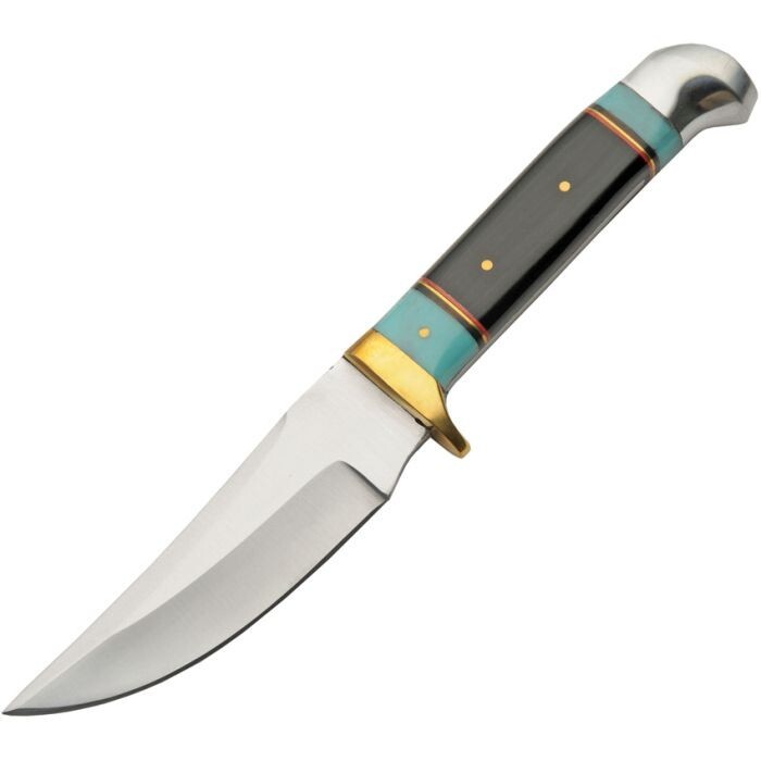 Nightlight Hunter Fixed Knife 4" Stainless Blade Horn/Turquoise Resin Handle