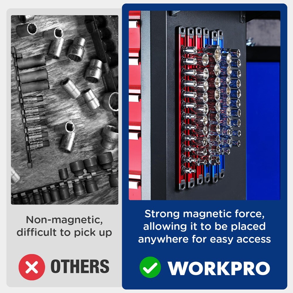 WORKPRO 6-Piece Magnetic Socket Organizer Sets Aluminum Alloy Socket Rail Holder