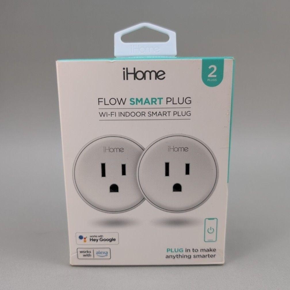 IHome Flow Smart Plug Wi-Fi Indoor Outlet 2 Plugs Gray Alexa Google App Control