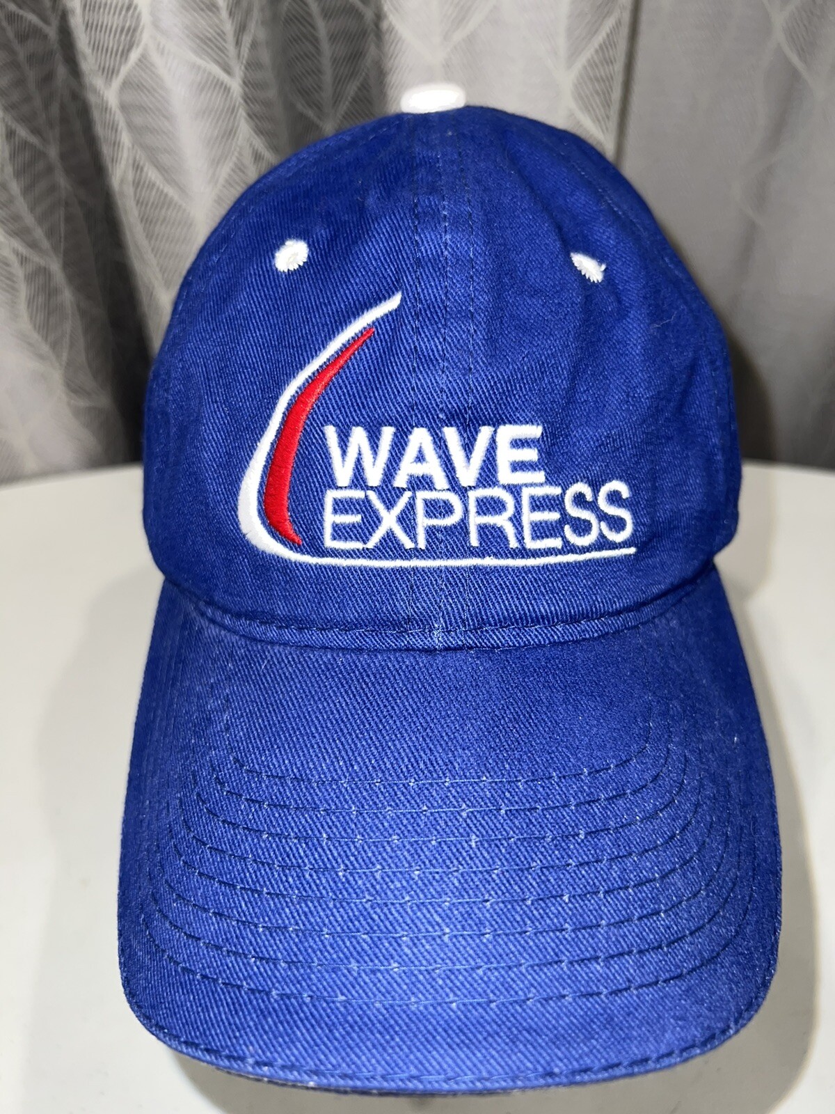 Wave Express Red White Logo on Navy BlueHat Cap Hook Loop One Cap Brand EUC