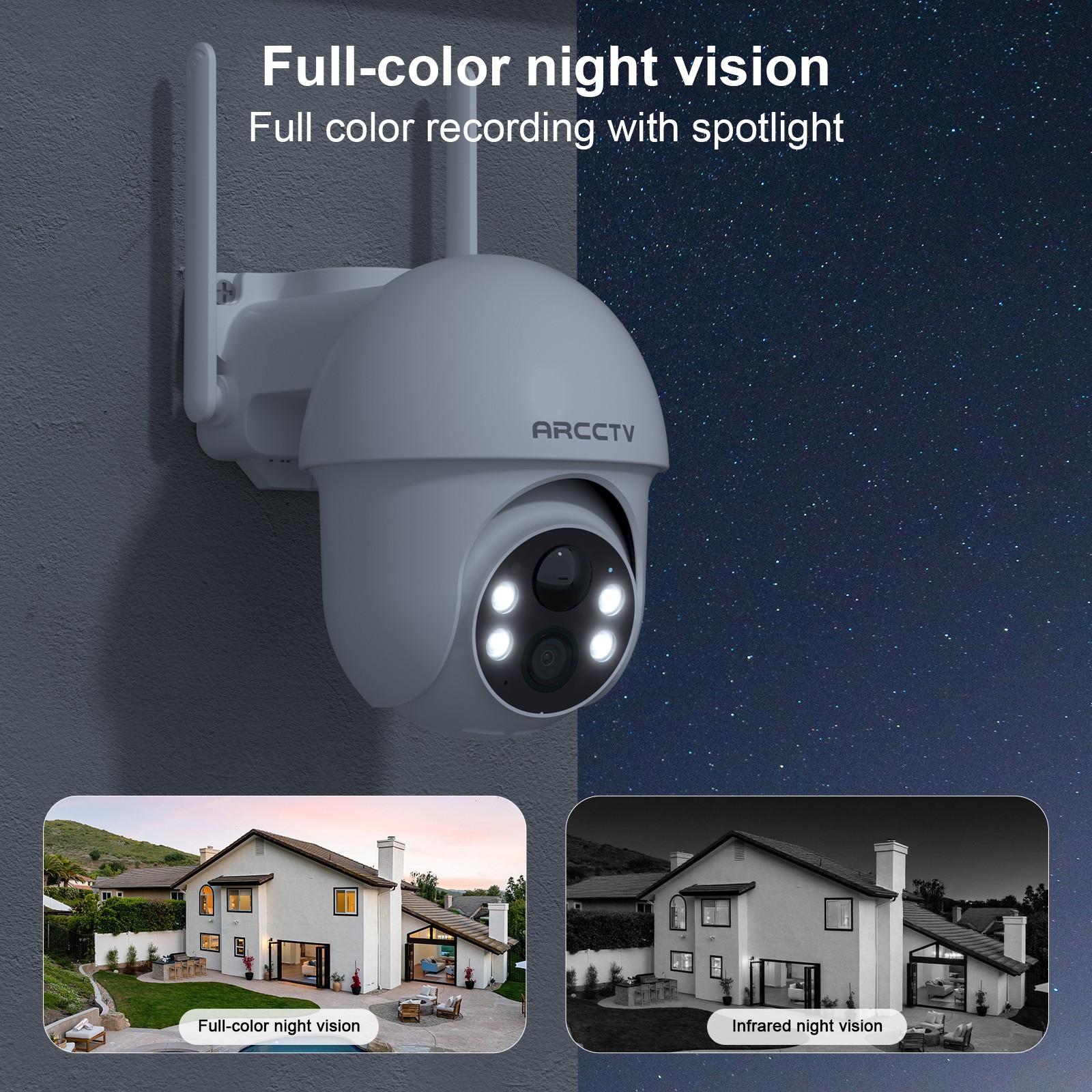 ARCCTV Solar Battery Security Camera System Outdoor Wireless Pan/Tilt WIFI Home