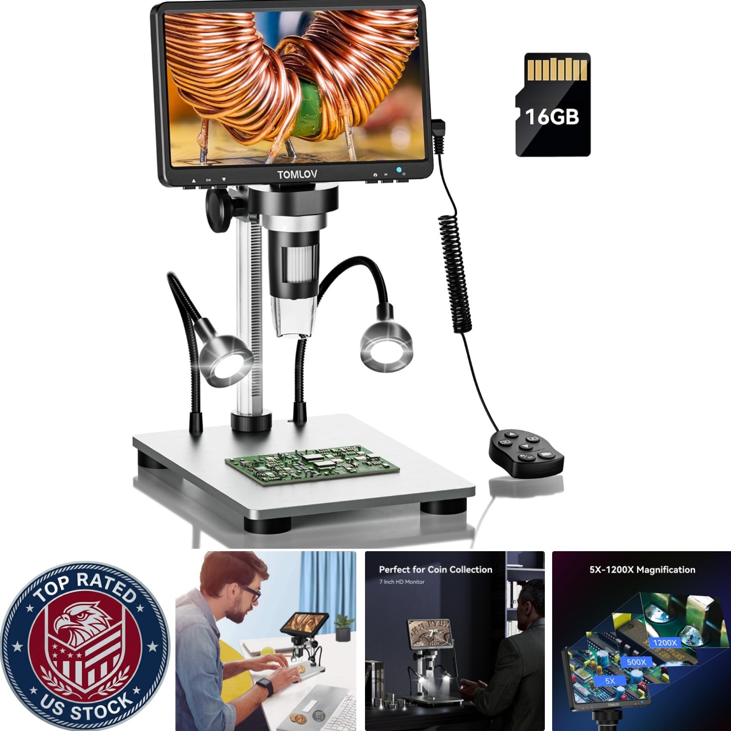 Versatile 7" Digital Microscope for Adults: Coin Analysis, Soldering, PC Ready