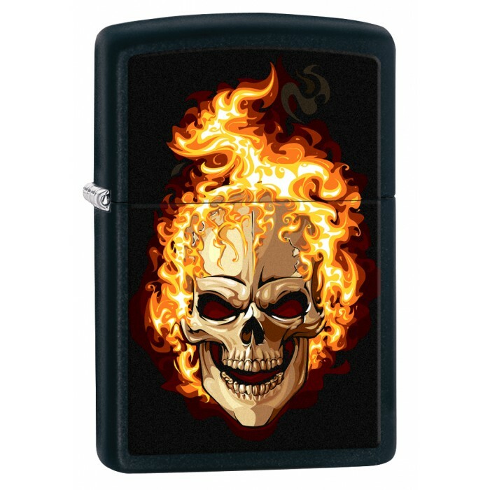 ZP8  Zippo Lighter: Skull on Fire - Black Matte 76989