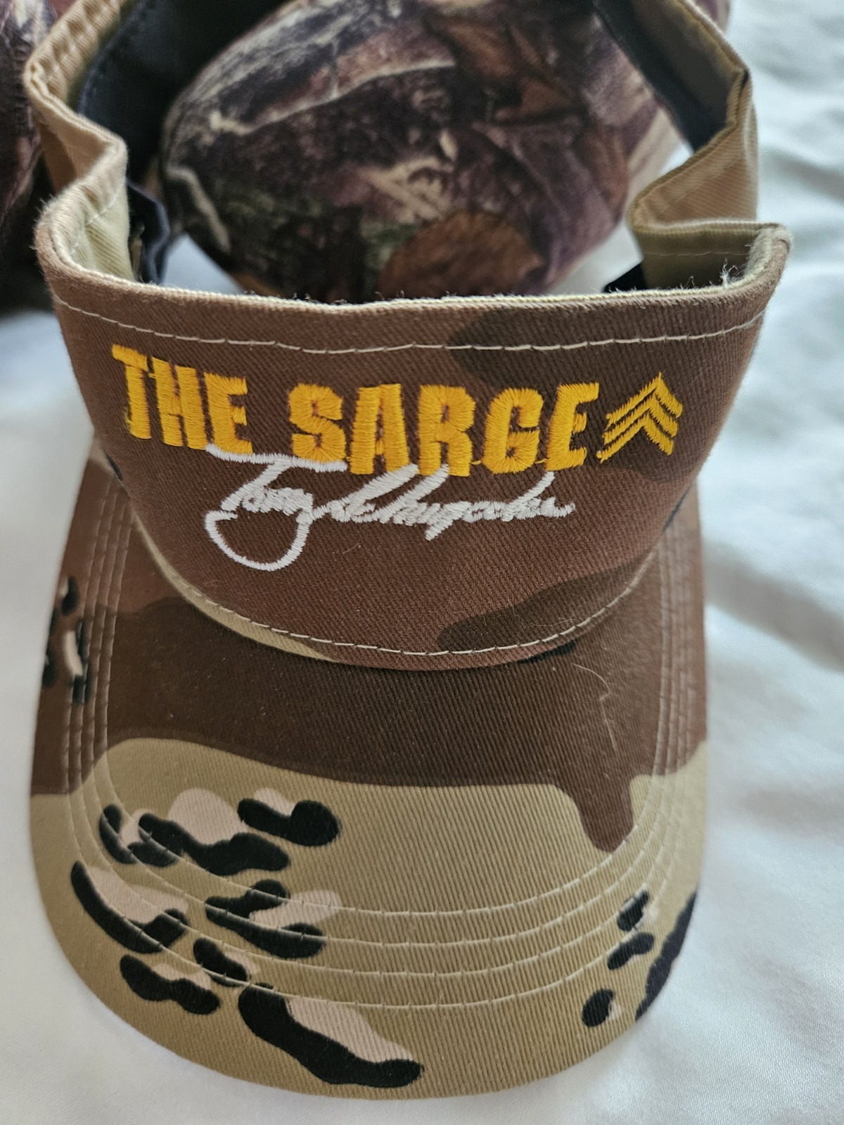 The Sarge Camo Visor, Camo Hat, Camo Neck Pillow