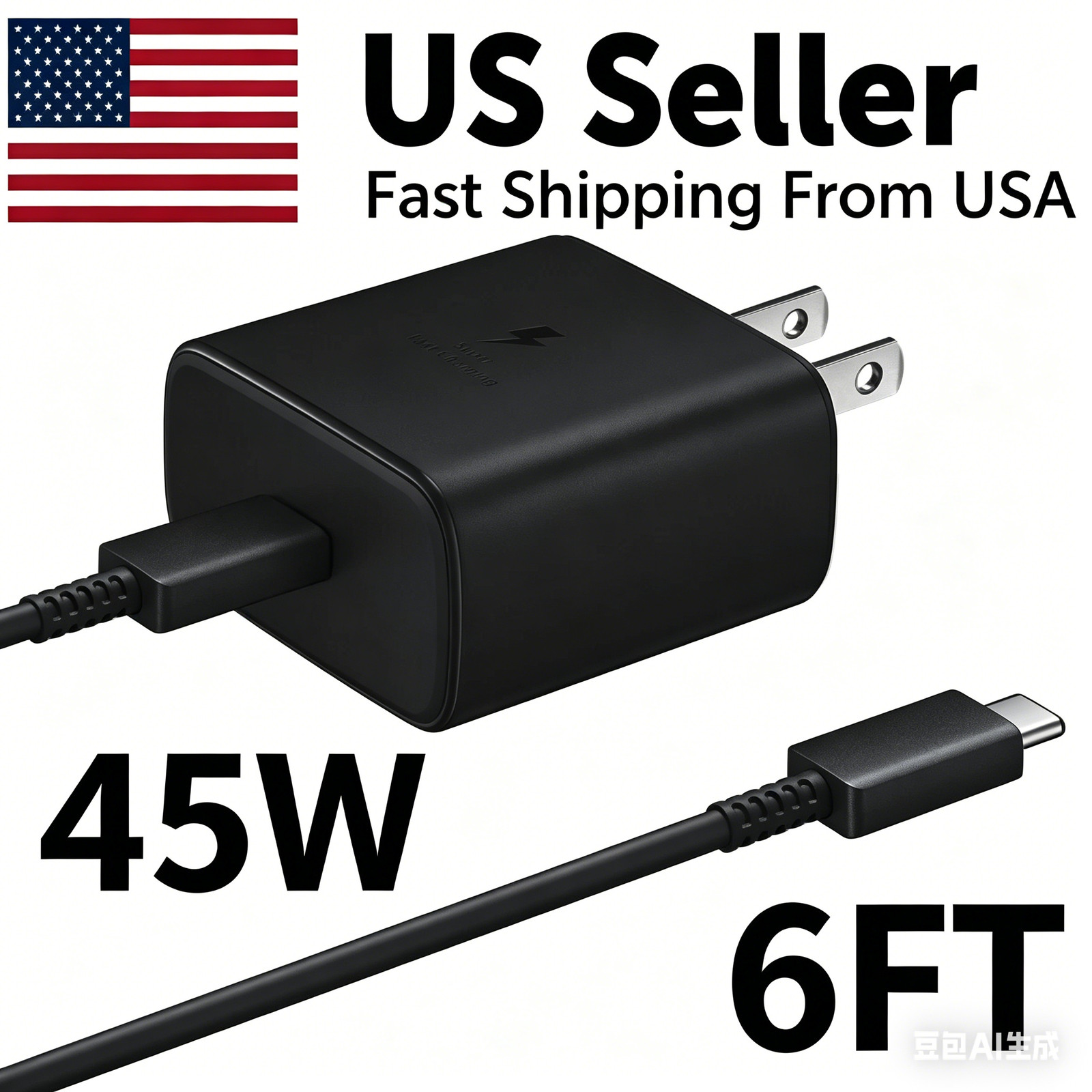 45W Super Fast Wall Charger & USB-C Cable For Samsung Galaxy S24, S23 Plus/Ultra