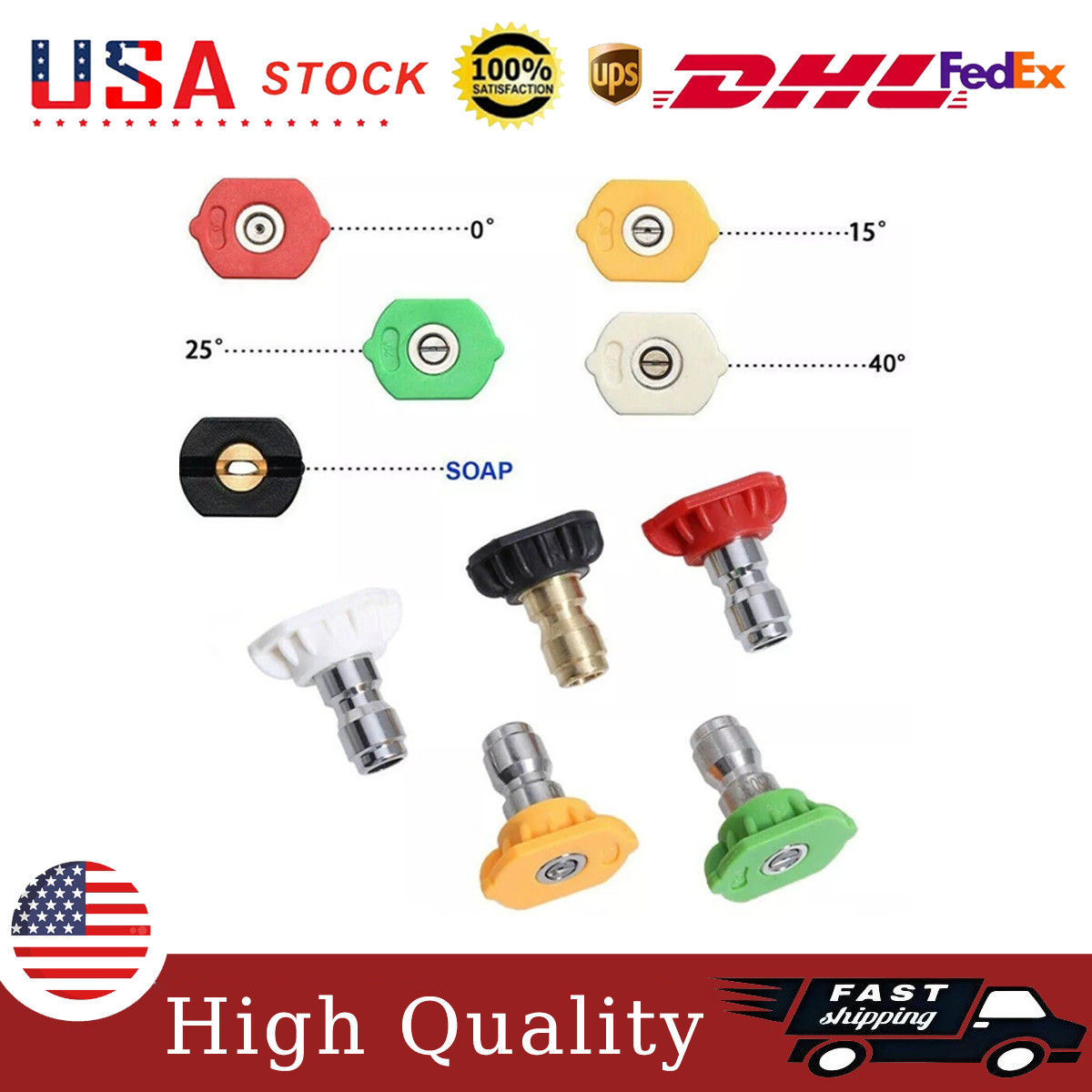 5Pcs Set High Power Tips Quick Connect 1/4" Pressure Washer Spray Nozzle US