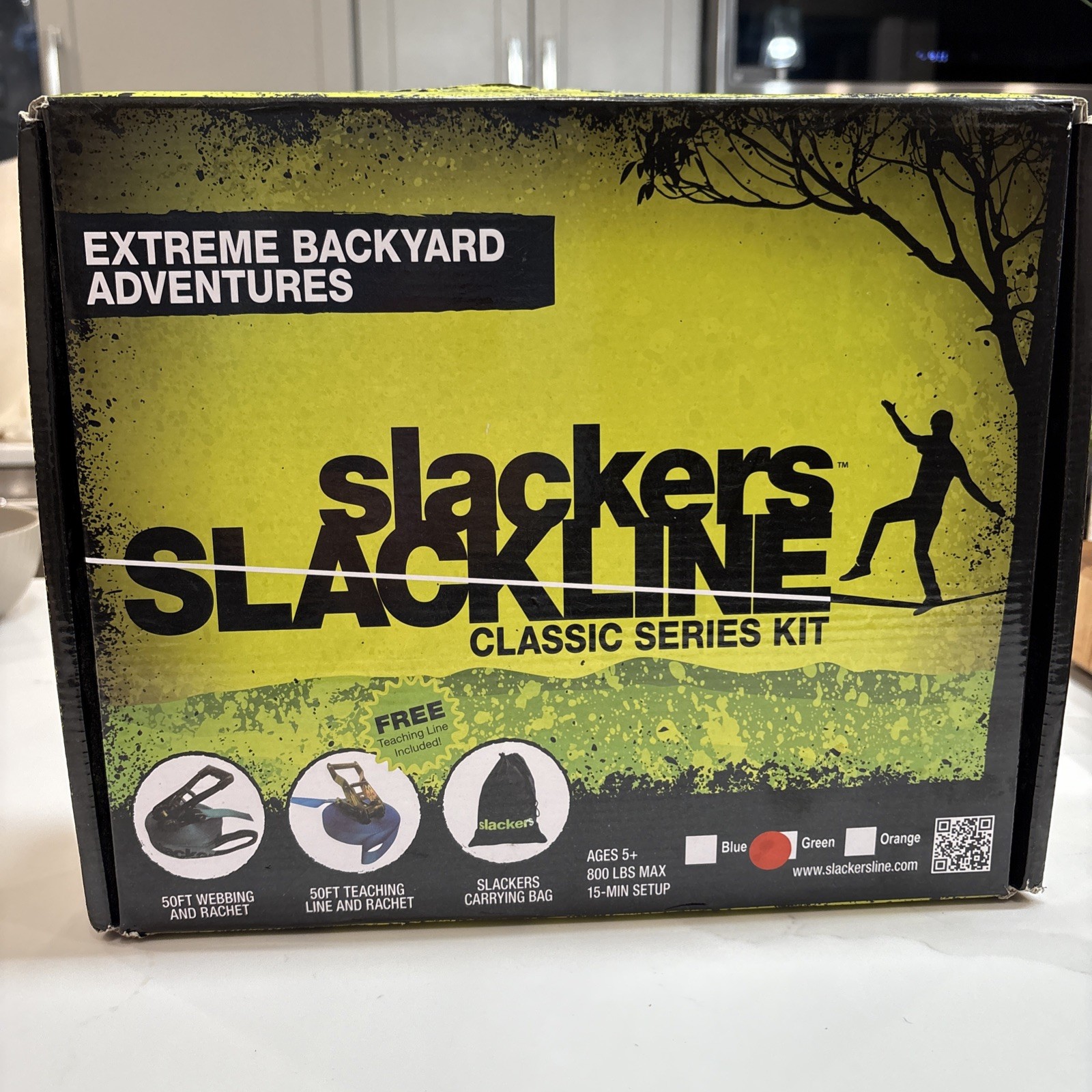Slackers Slackline Classic Series Kit Green 50' Rope Outdoor Balance Training