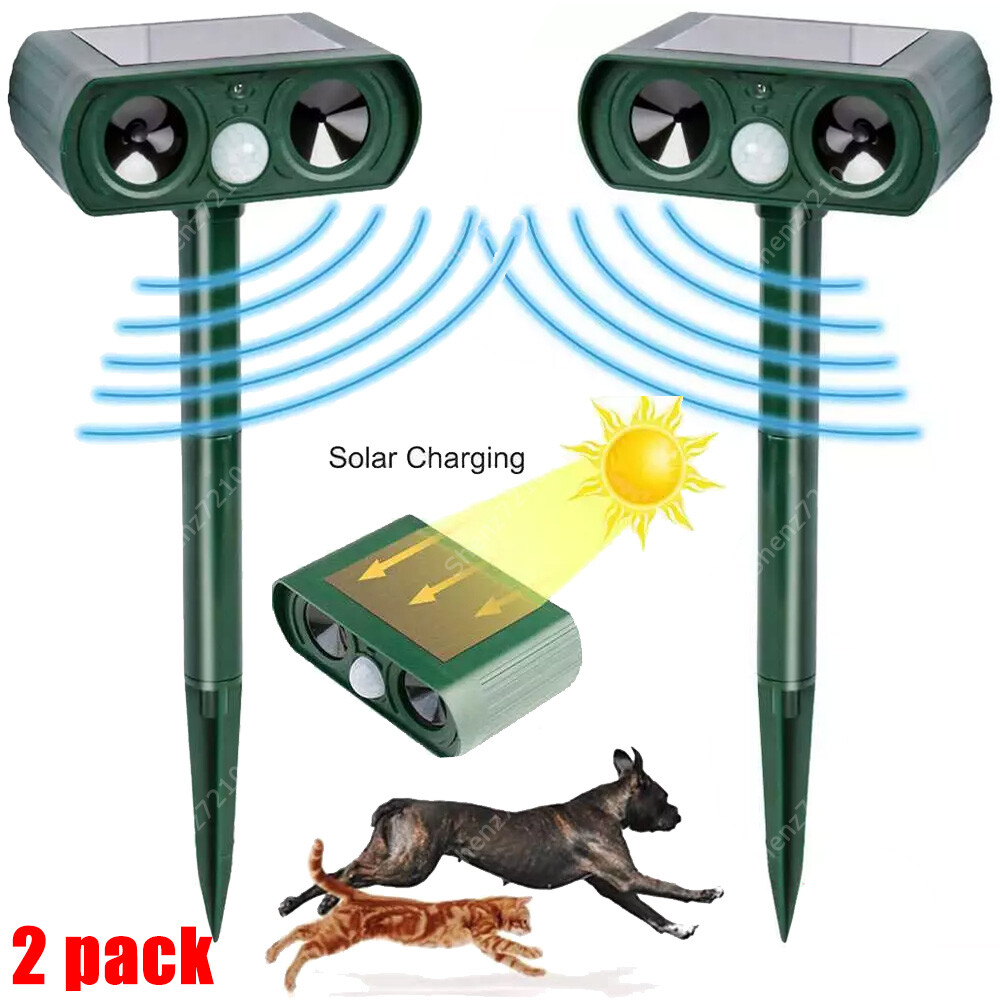 2 PK Animal Repeller Ultrasonic Solar Power Outdoor Pest Cat Mice Deer Sensor US