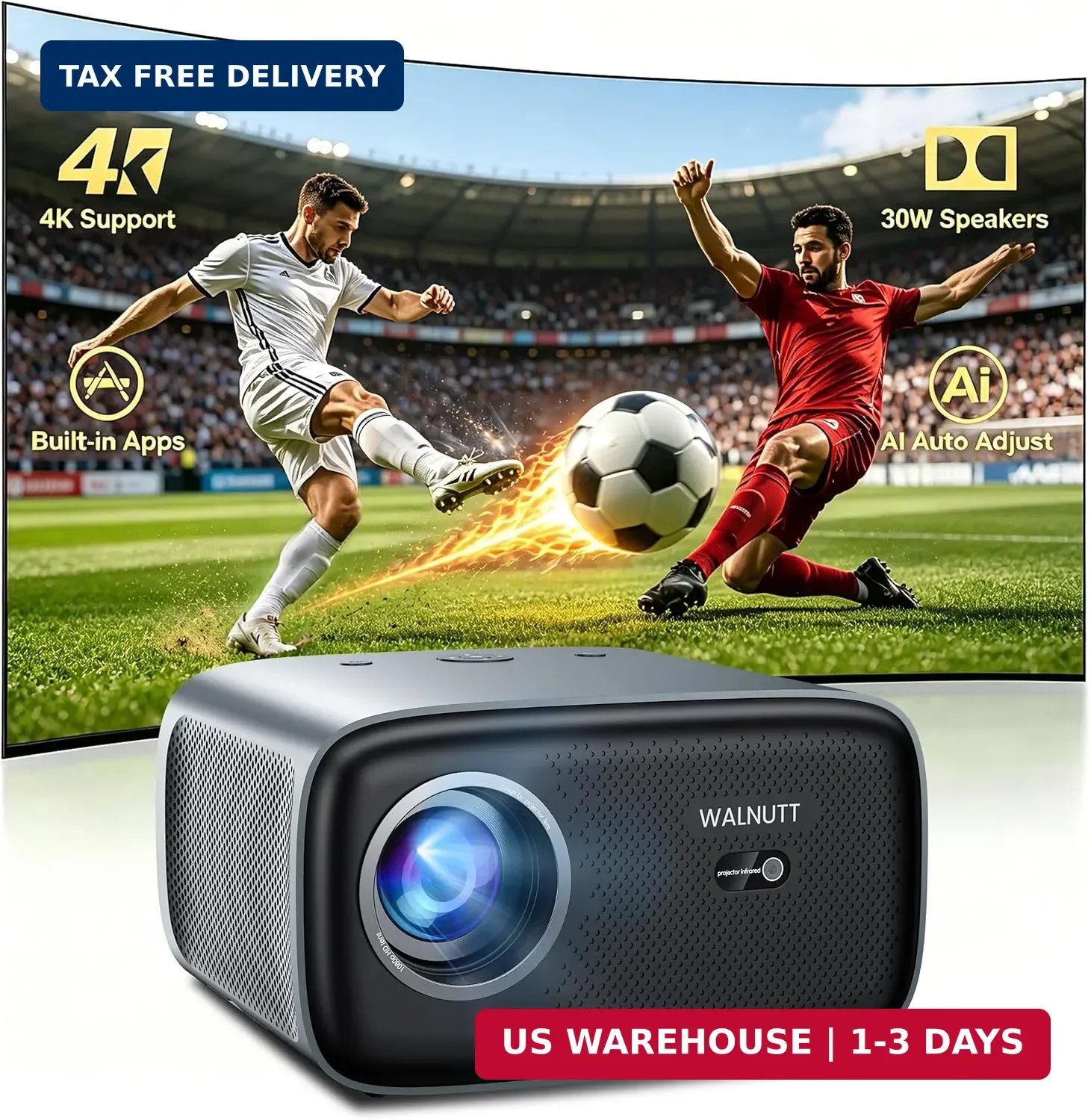 [2000 ANSI/4K Supported/30W Dolby/Official Apps]OS 2.0 Smart Projector with WiFi