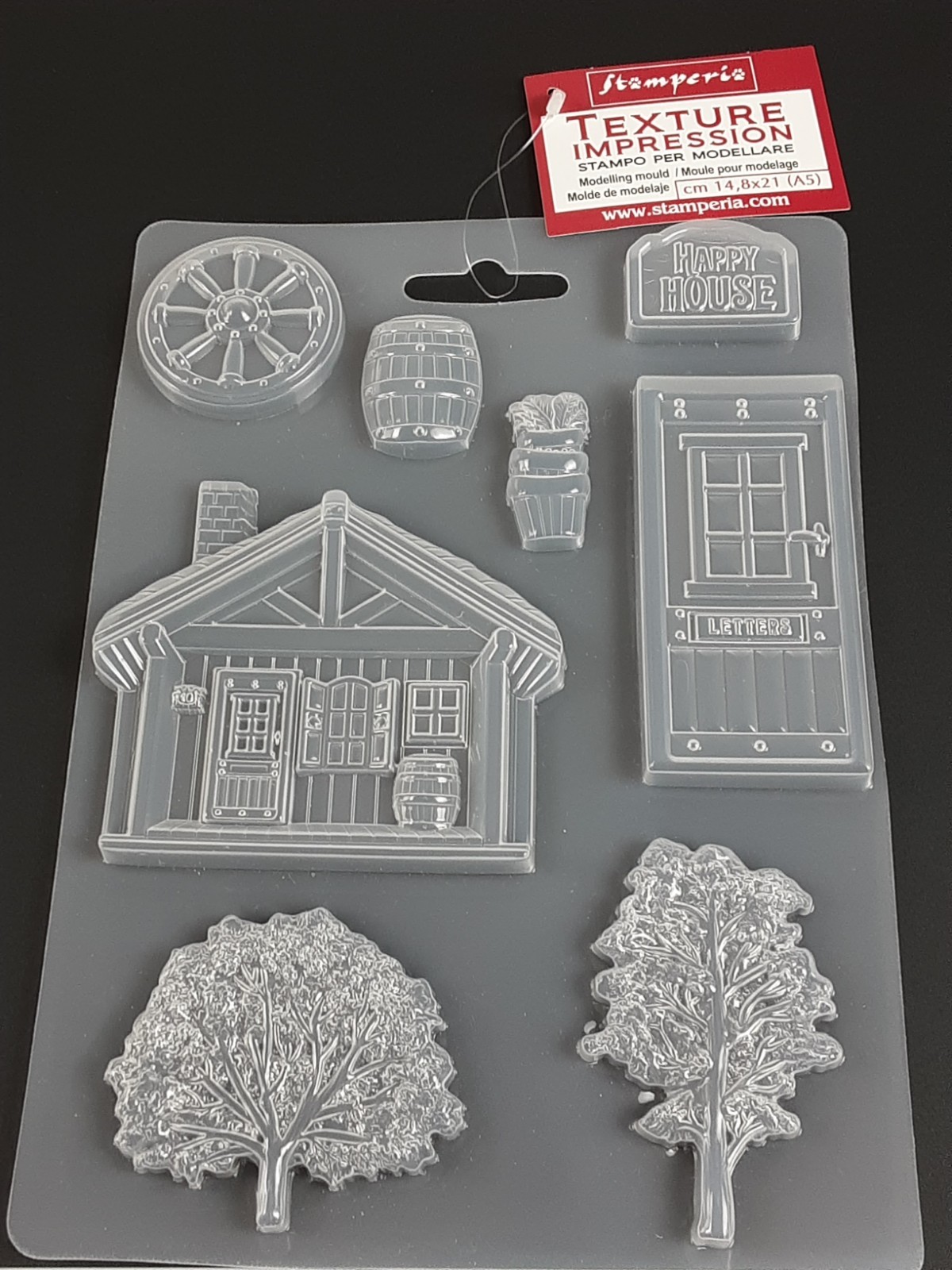 NEW Stamperia Texture Impression Modeling  Mould 8.5x6 5666 House Door Tree