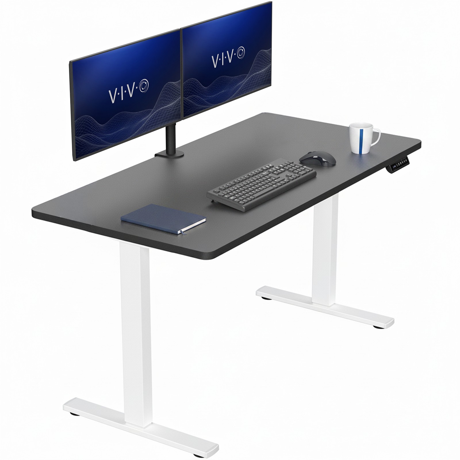 VIVO Electric 55” x 28” Stand Up Desk, Black Table Top, White Frame