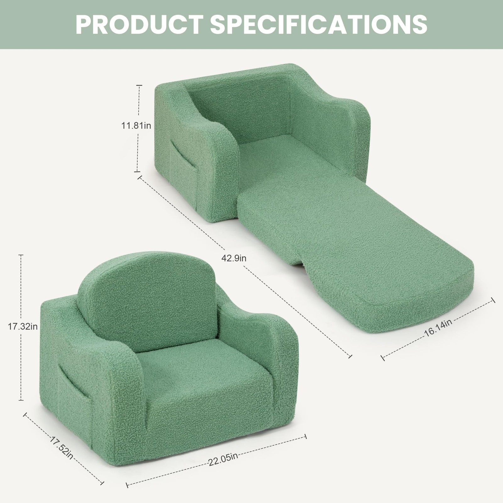 Airpanda Comfy Toddler Chair Kids, 2-in-1 Soft Couch Fold Out for Kids, Todd...