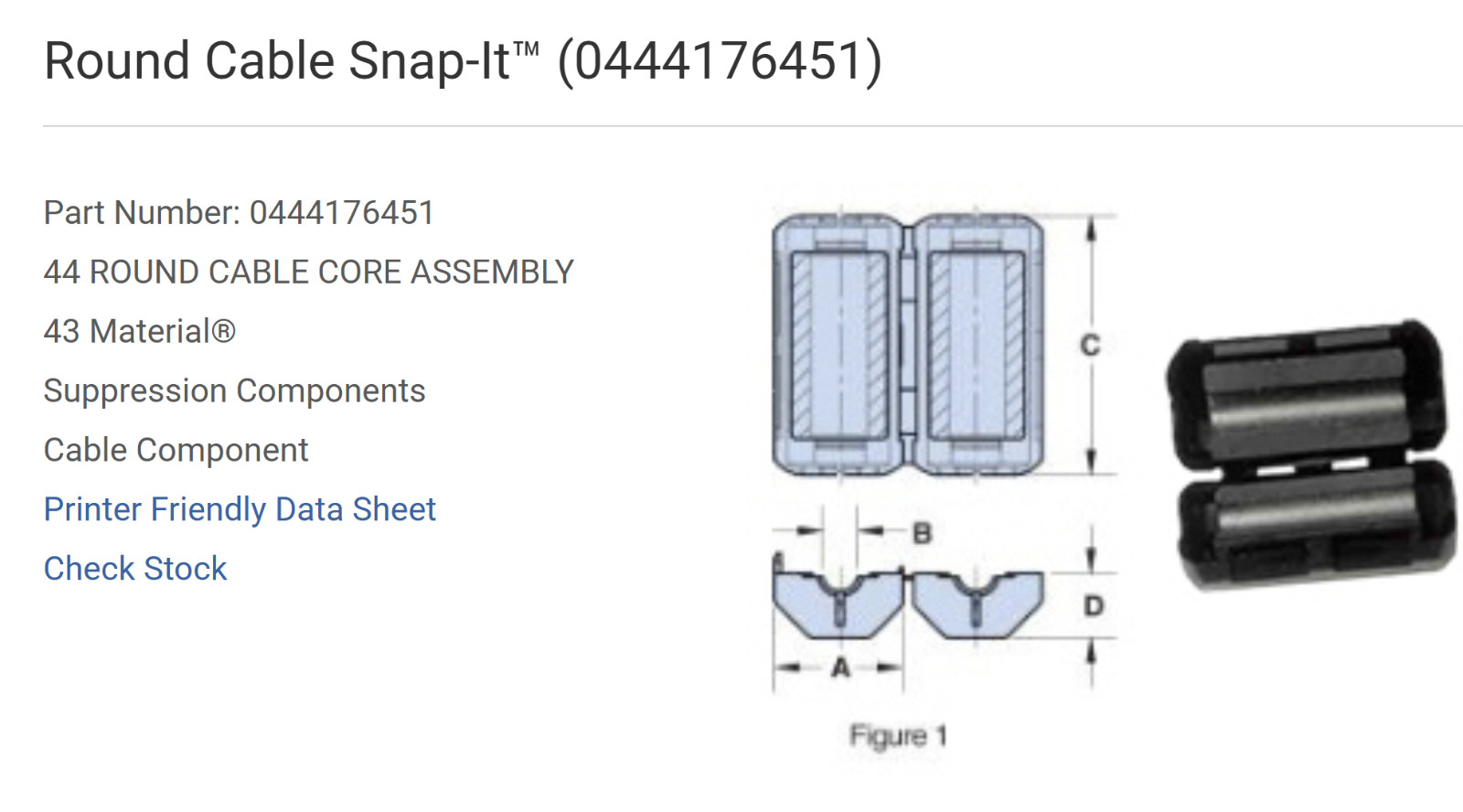 Fair-Rite Snap-it Round Cable EMI Suppression Core 0444176451 (2PACK) *NEW*