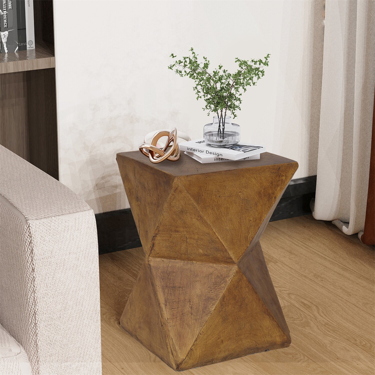 18'' Tall Unique Concrete Side Table Decor Outdoor Handmade End Table Geometric