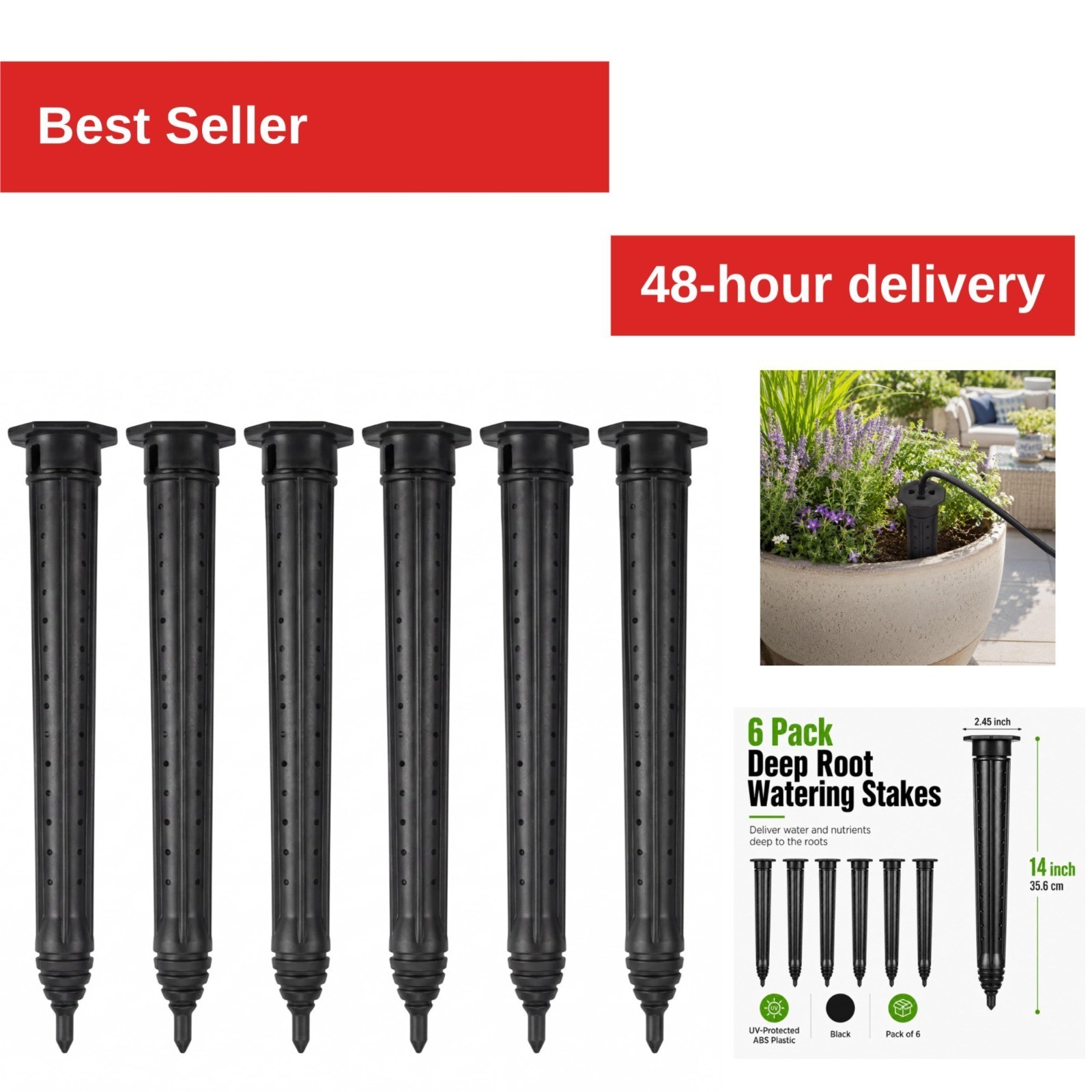 6 Pack Tree Watering Stakes - UV Protected ABS Plastic Irrigation Spikes