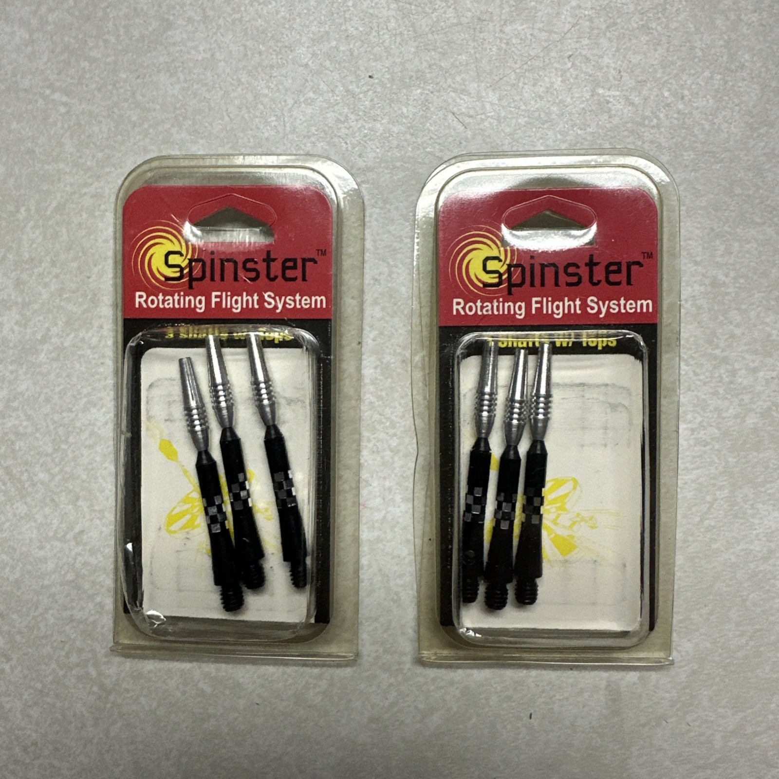 SPINSTER ROTATING FLIGHT SYTEM Blk SILVER DARTS STEEL SOFT TIP SHAFT 2- Sets 3 E