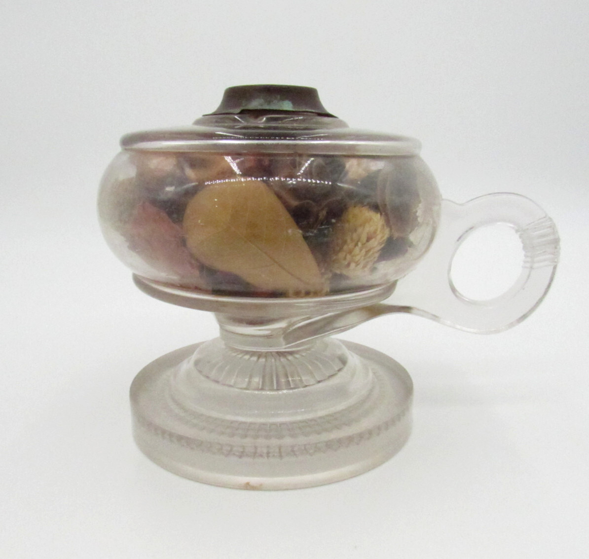 Vintage Lamplight Clear Round Glass W/ Handle Oil Lamp Lantern (F16)
