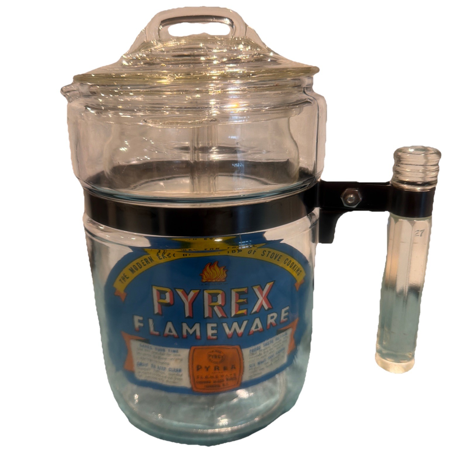 Vtg Pyrex Flameware 6 Cup Percolator 7826B w/HTF No Metal Filter Rare Glass Hndl