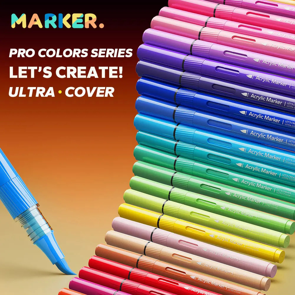 Acrylic Paint Markers Set, Acrylic Art Pens with Brush Tip for Rock , Ceramic, W