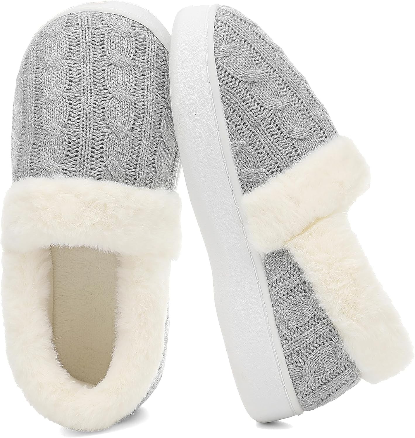 UBFEN Womens Fuzzy House Slippers Warm Bedroom Shoes with Faux Fur 7-8, Grey