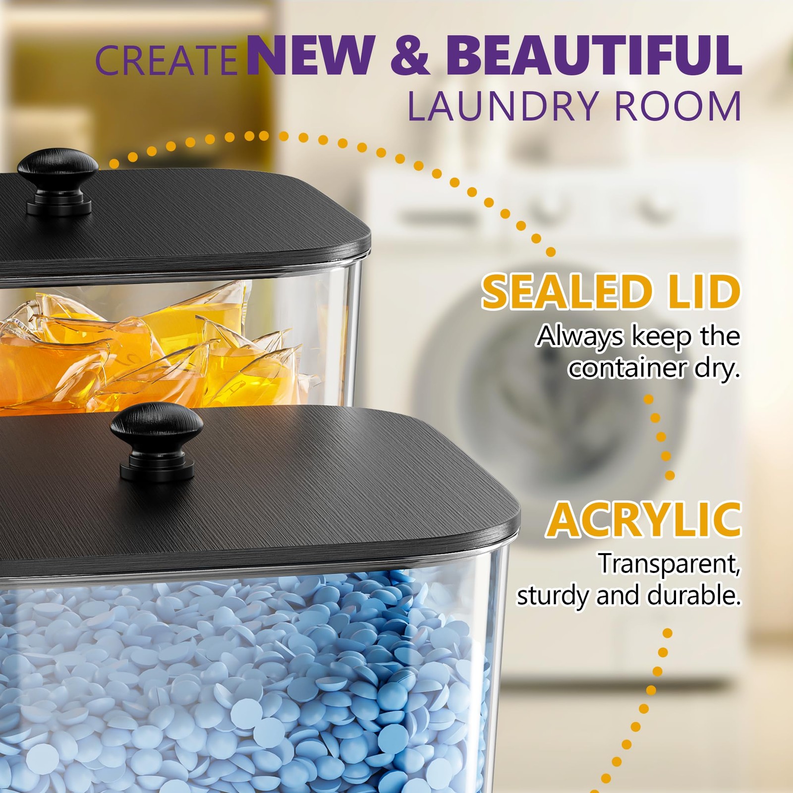 4 Pack Laundry Pods Container, Clear Laundry Room Organization Containers,Lar...