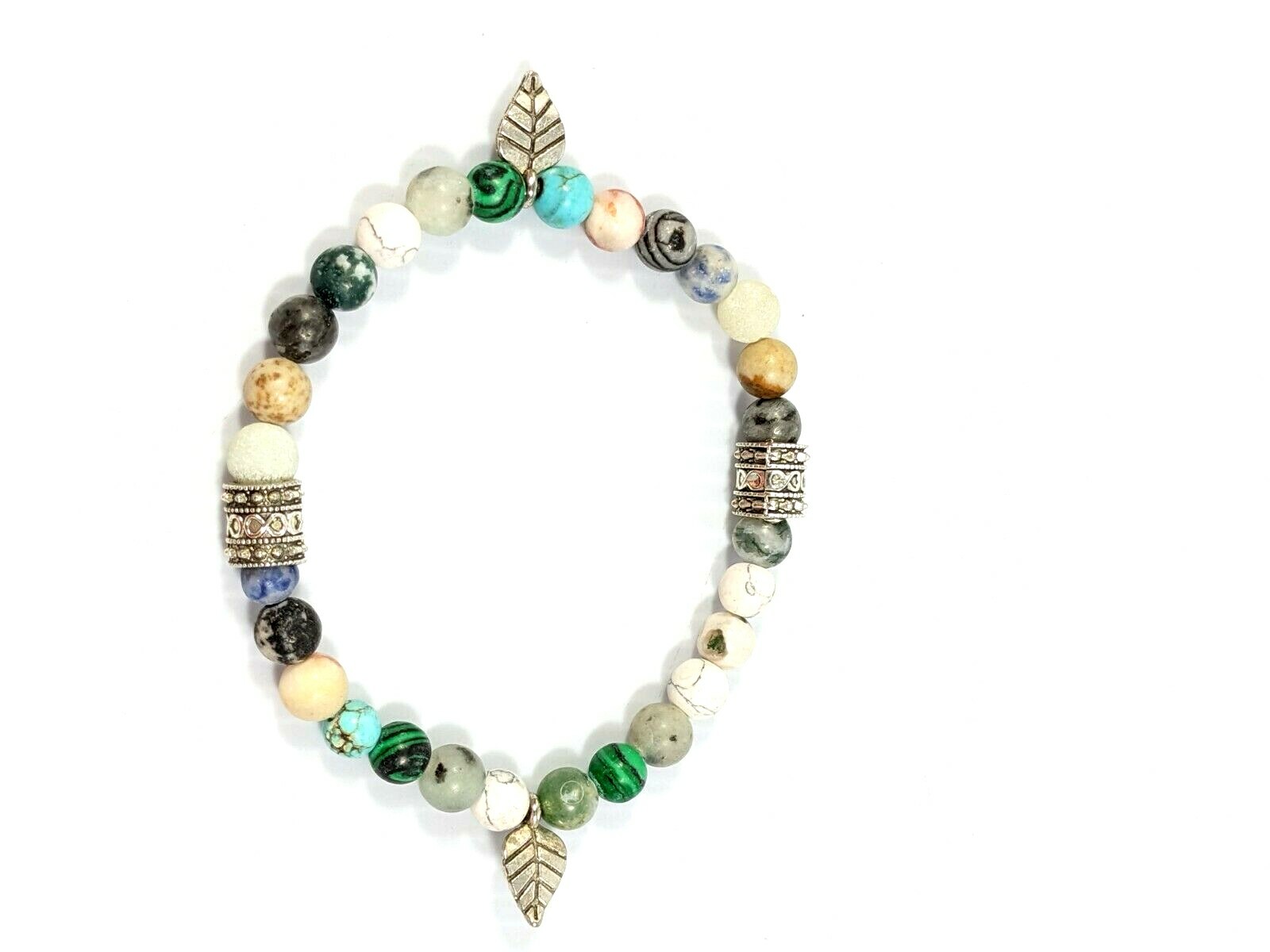 Artisan Colorful Round Stone Bead Malachite Sodalite Howlite Stretch Bracelet