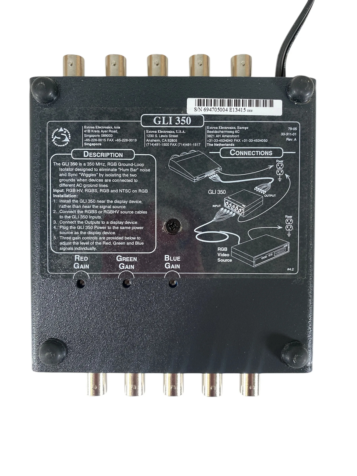 Extron Electronics 60-223-02 GLI 350 RGB Ground Loop Isolator **New-Open Box**