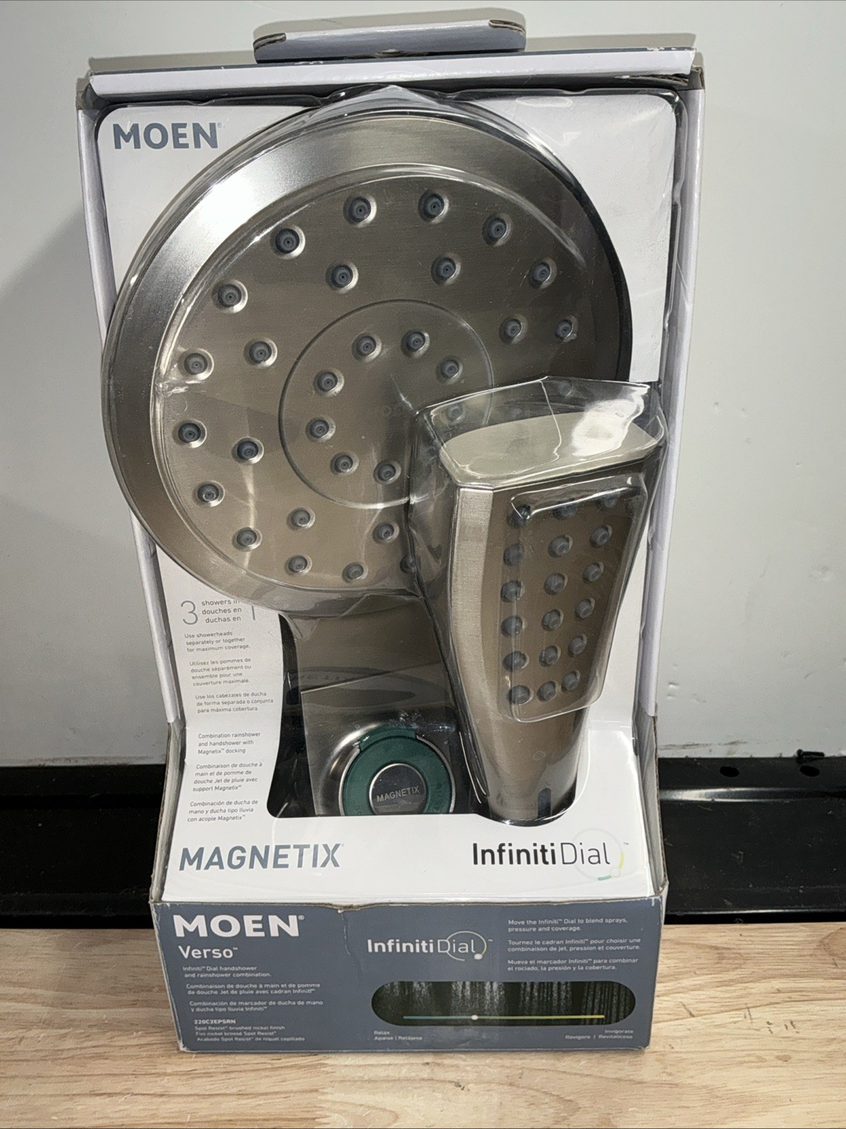 MOEN Verso 220C2EPSRN 8-Spray Dual Wall Mount Fixed and Handheld Shower Head