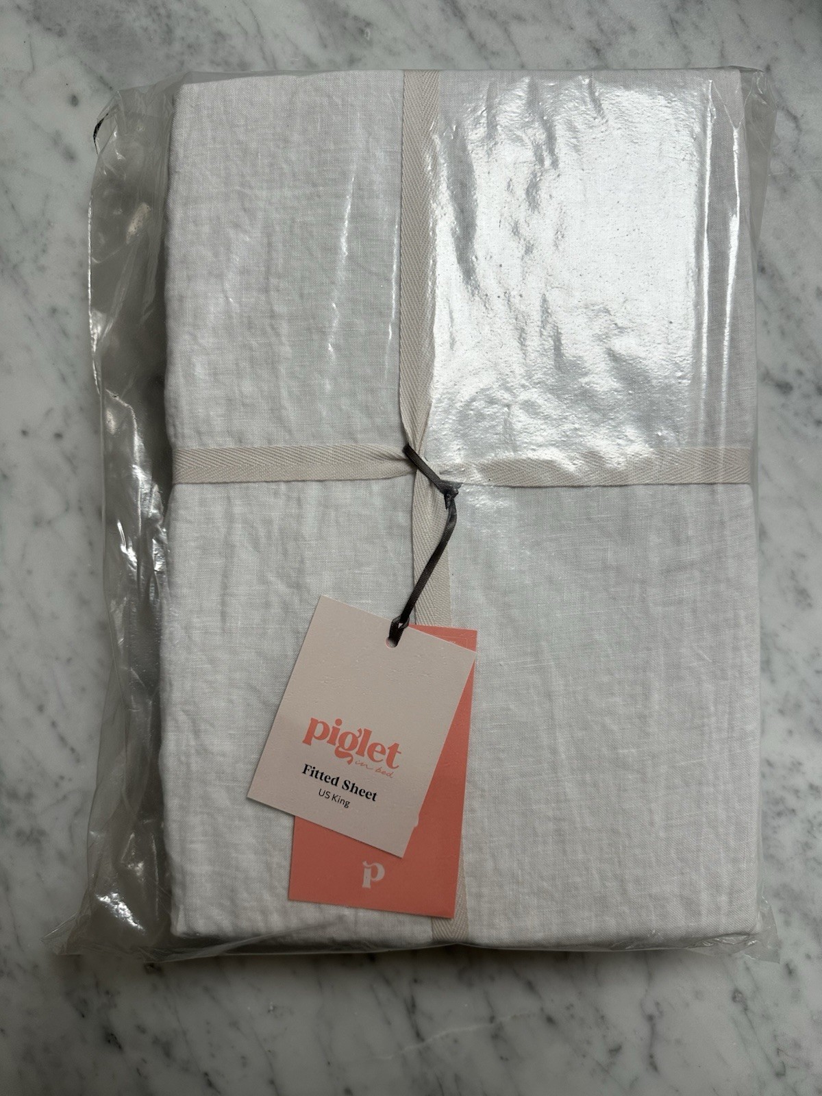 Piglet in Bed Linen Fitted Sheet - White - 100% Linen - King Size Bed