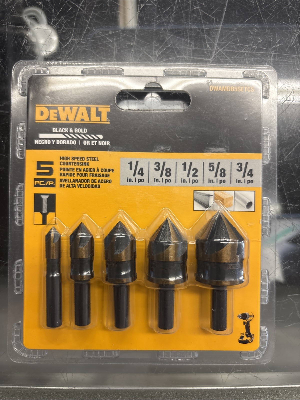 DeWALT 5-Piece High Speed Steel Countersink Bits Black & Gold DWAMDB5SETCS NEW