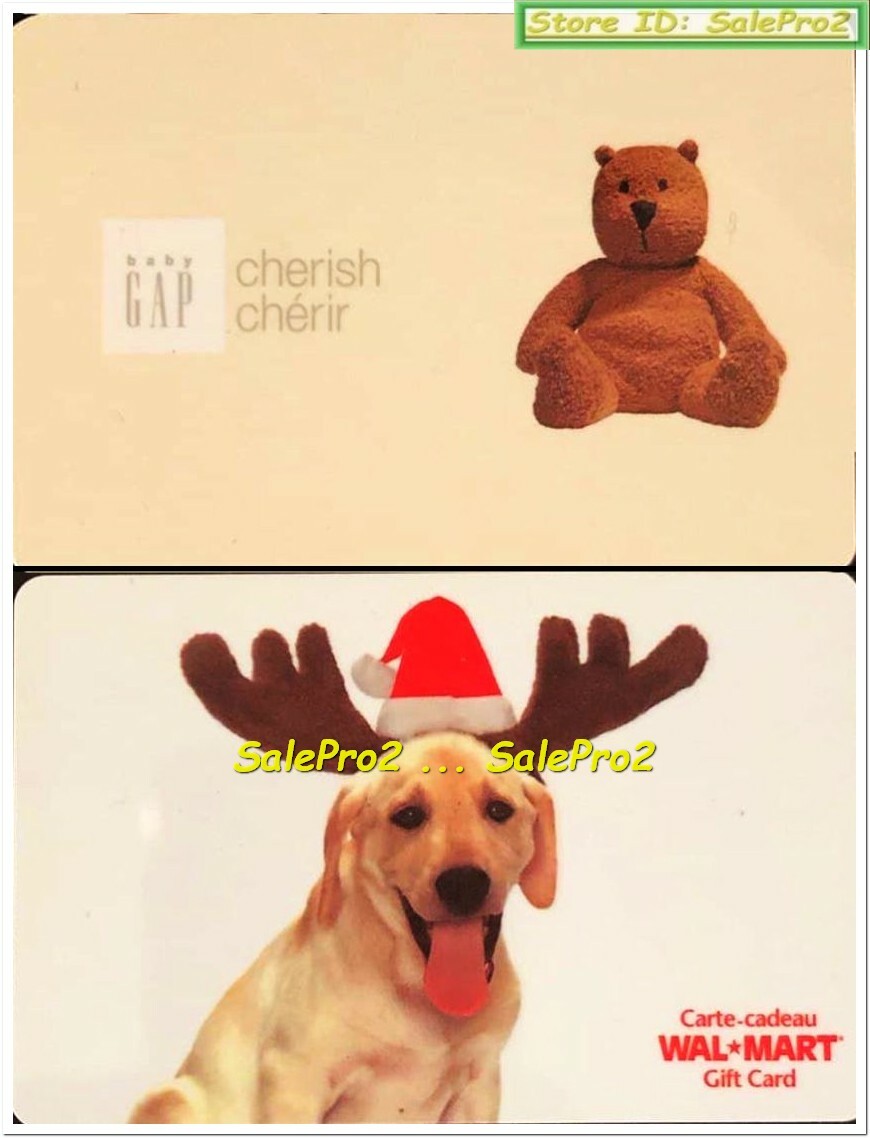 2x WALMART GAP CHERISH TEDDY BEAR CHRISTMAS HAPPY DOG COLLECTIBLE GIFT CARD LOT