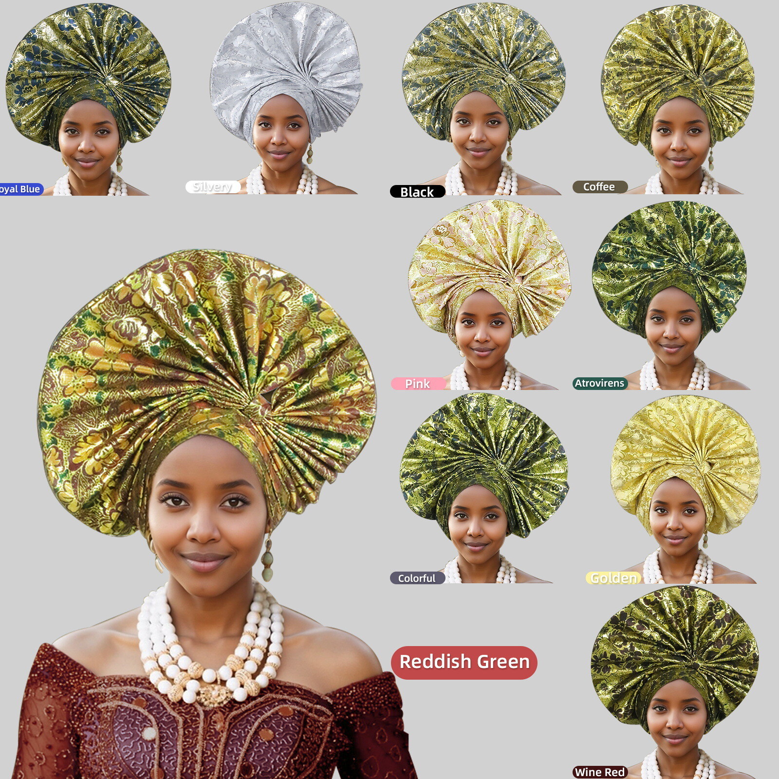 African Auto Gele Headtie Nigeria Women's Head Wrap Wedding Party Turban Cap Hat