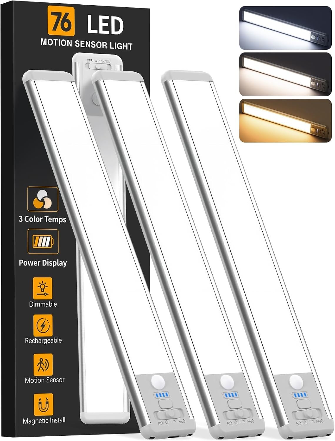 Under Cabinet Lighting Wireless, 10inch Motion Sensor Light Indoor, 3Pack | R...