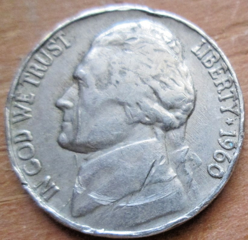 1960-D JEFFERSON, BAR ZERO DIE CHIP ERROR, VF/XF CONDITION, CIRCULATED