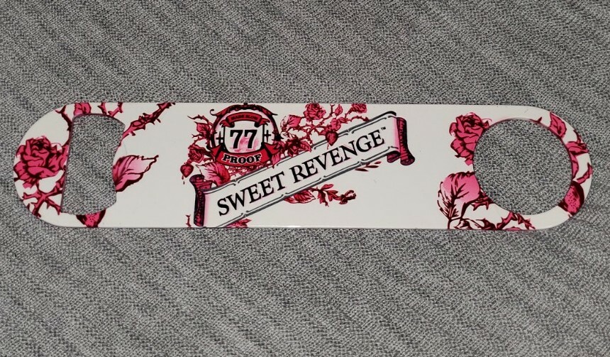 Sweet Revenge 77 Proof Strawberry Liqueur Pink Metal Bottle Cap Opener - 7"