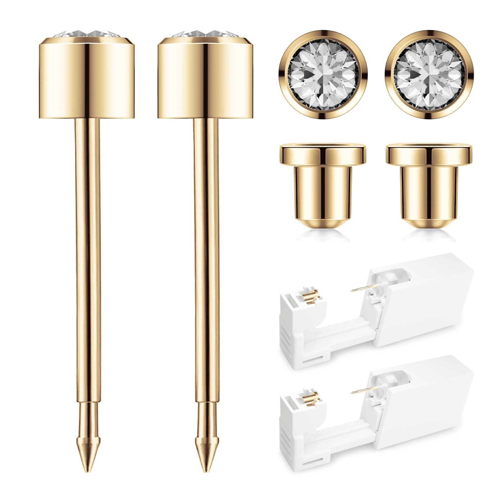 Ear Piercing Kit Gold 4mm with Safety Back Disposable Ear Piercing Gun Kit 2