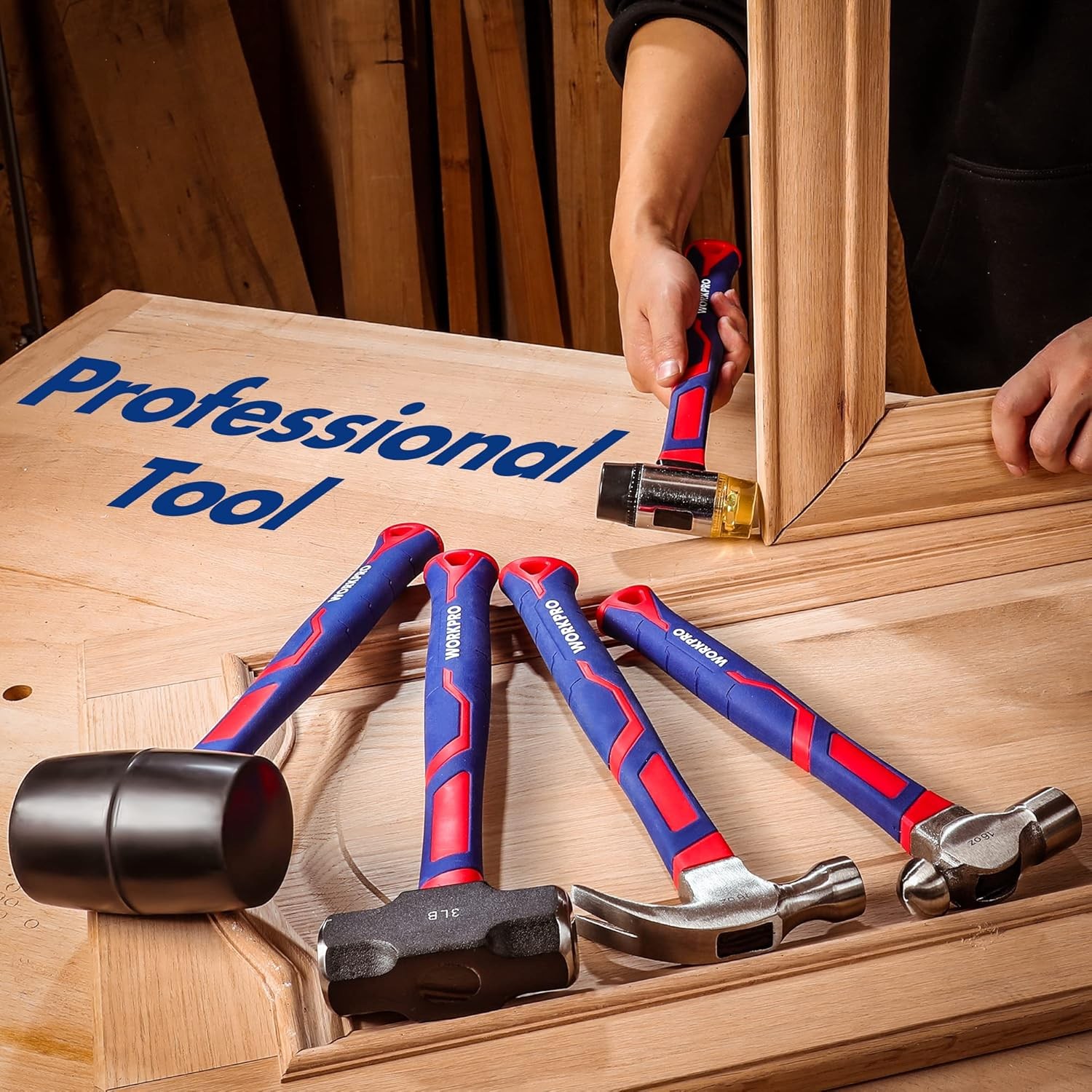 5-Pc Hammer Set: Rubber Mallet, Claw, Ball-Peen, Sledge